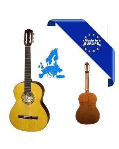 HORA CHITARRA CLASSICA 4/4 MADE IN EUROPE VERSIONE SPAGNOLA DOPPIO MASSELLO TOP ABETE MASSELLO FONDO-FASCE ACERO MASSELLO ROSETTA INTARSIATA MANICO ACERO TASTIERA PALISSANDRO SCALA 650MM