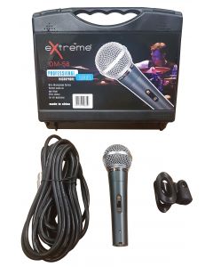 EXTREME DM58 MICROFONO DINAMICO VOCE CANTO KARAOKE TIPO  SM58 + CLAMP + CAVO + CUSTODIA RIGIDA BUNDLE