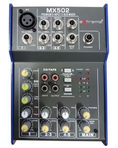 EXTREME MX502 MIXER 3 CANALI COMPATTO PER LIVE PHANTOM POWER +48V + CD TAPE IN E OUT